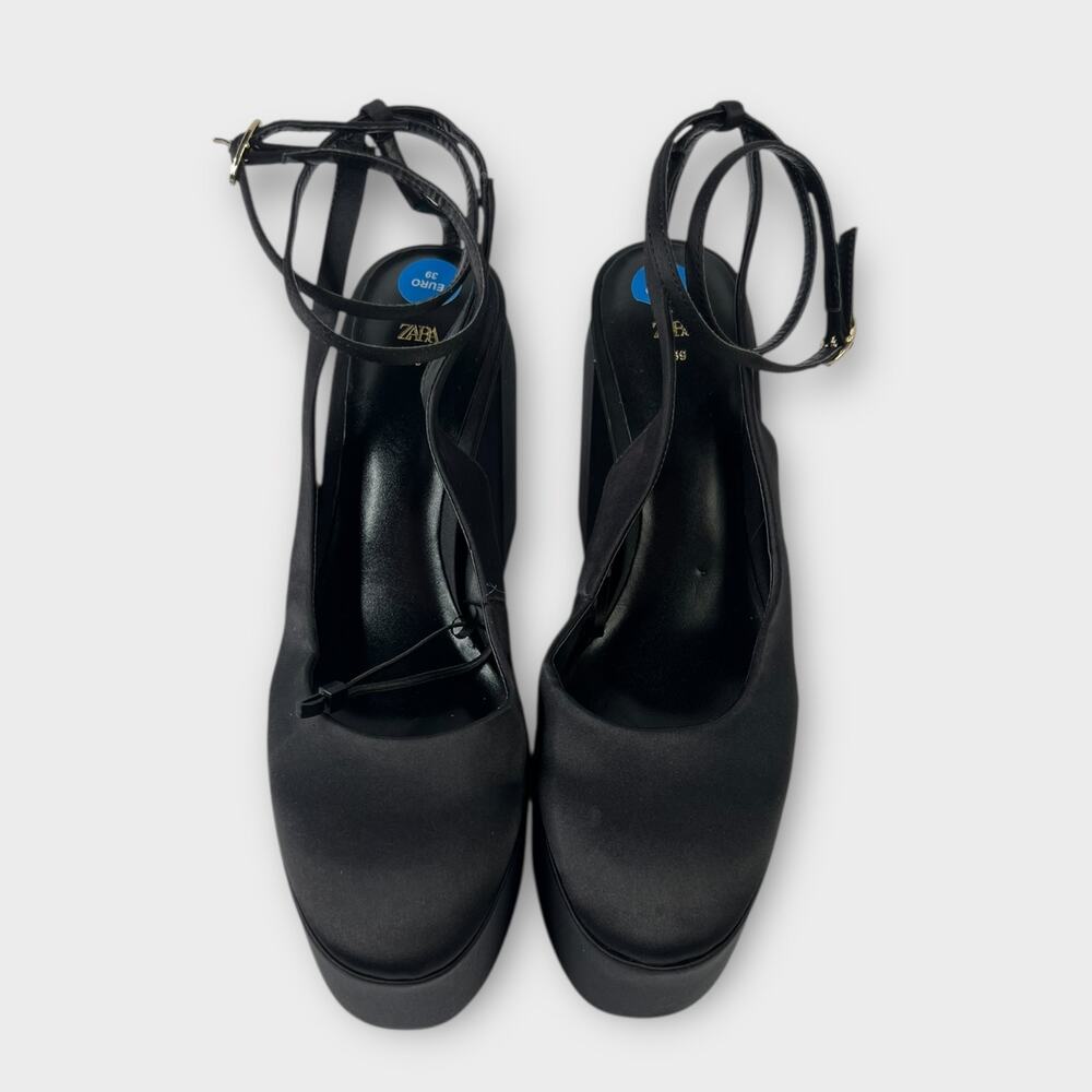 Zara Satin High Heel Platform Slingback Heels Size 39 NEW - Picture 3 of 8